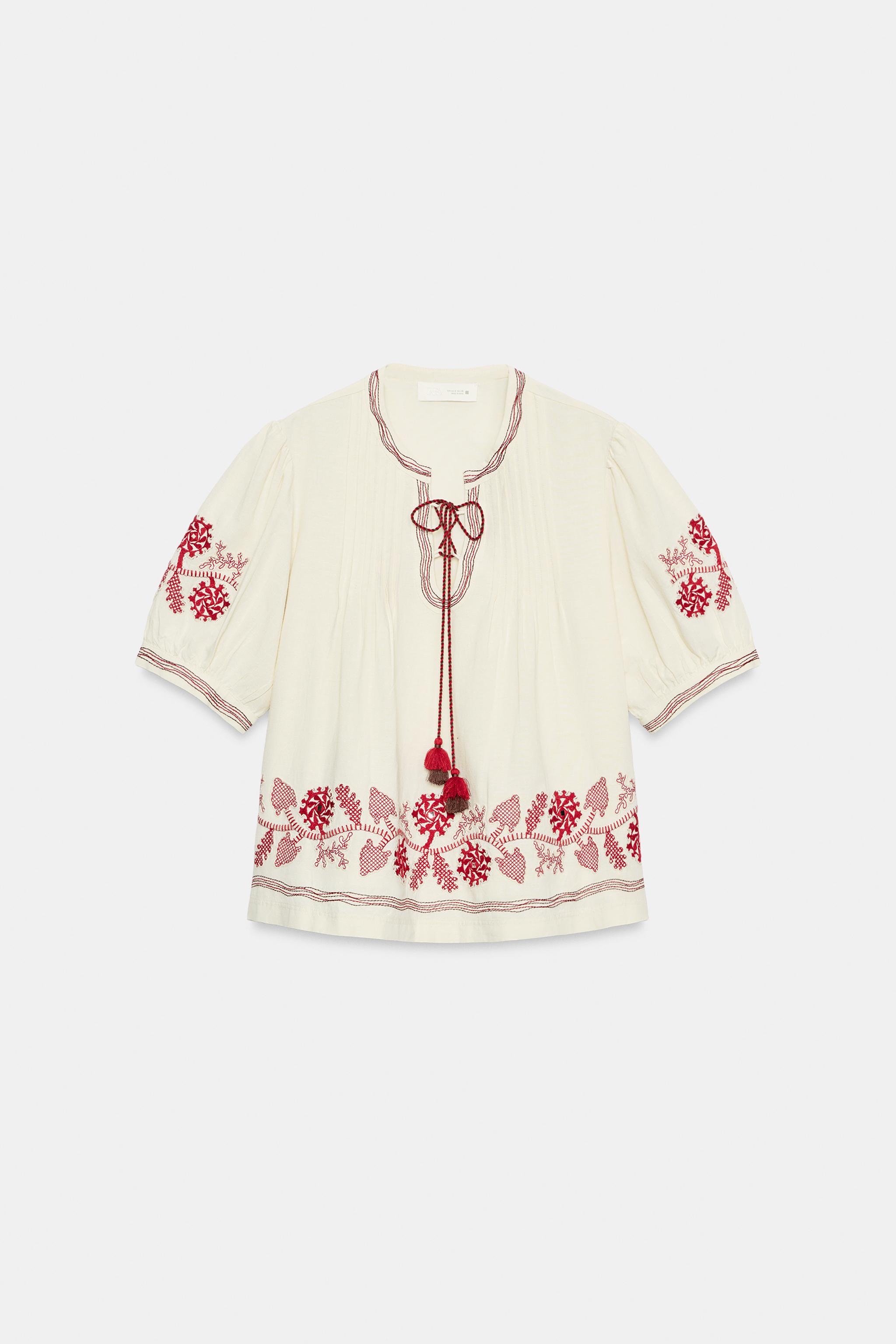 EMBROIDERED TASSEL BLOUSE
